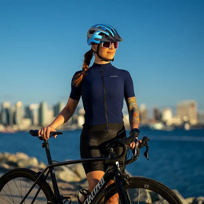 casque velo femme bleu gris
